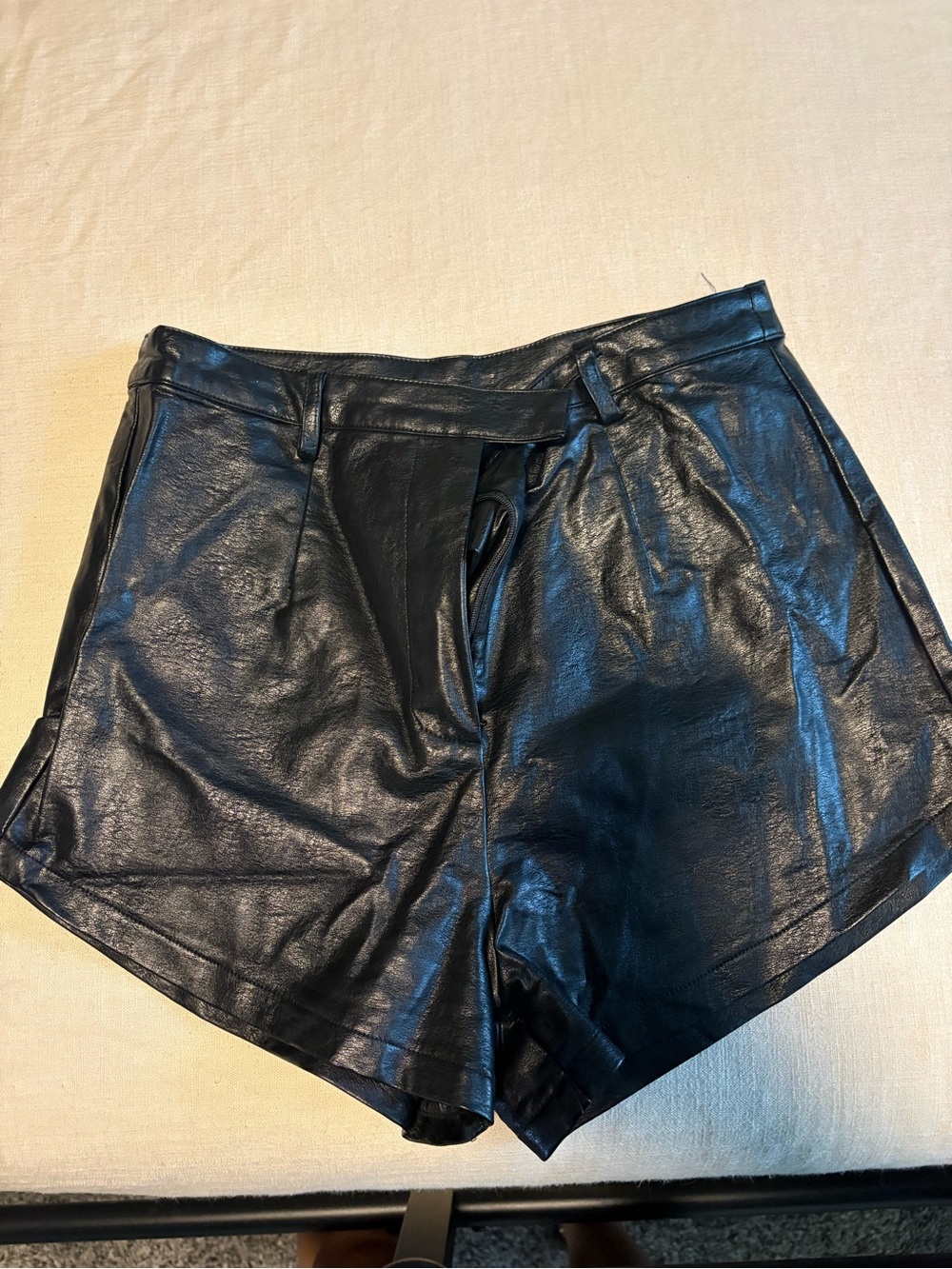 Princess Polly Black Faux Leather High-Waist Shorts